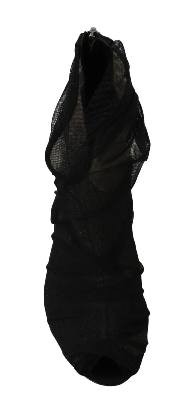 Black Tulle Transparent Ankle Boots