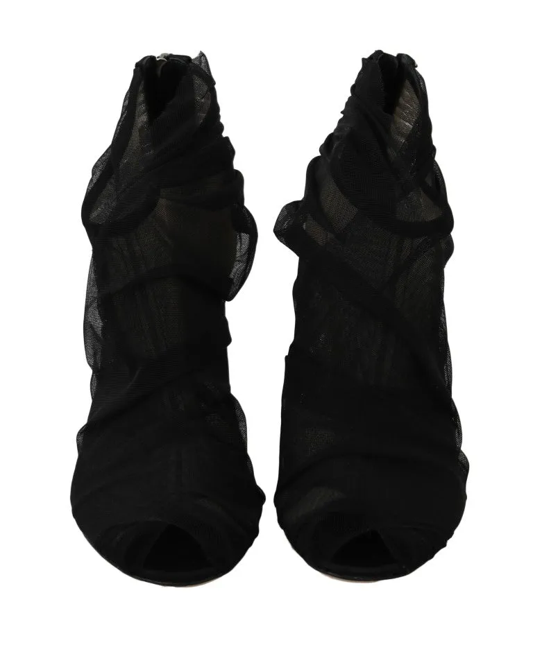 Black Tulle Transparent Ankle Boots