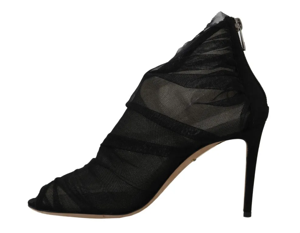 Black Tulle Transparent Ankle Boots