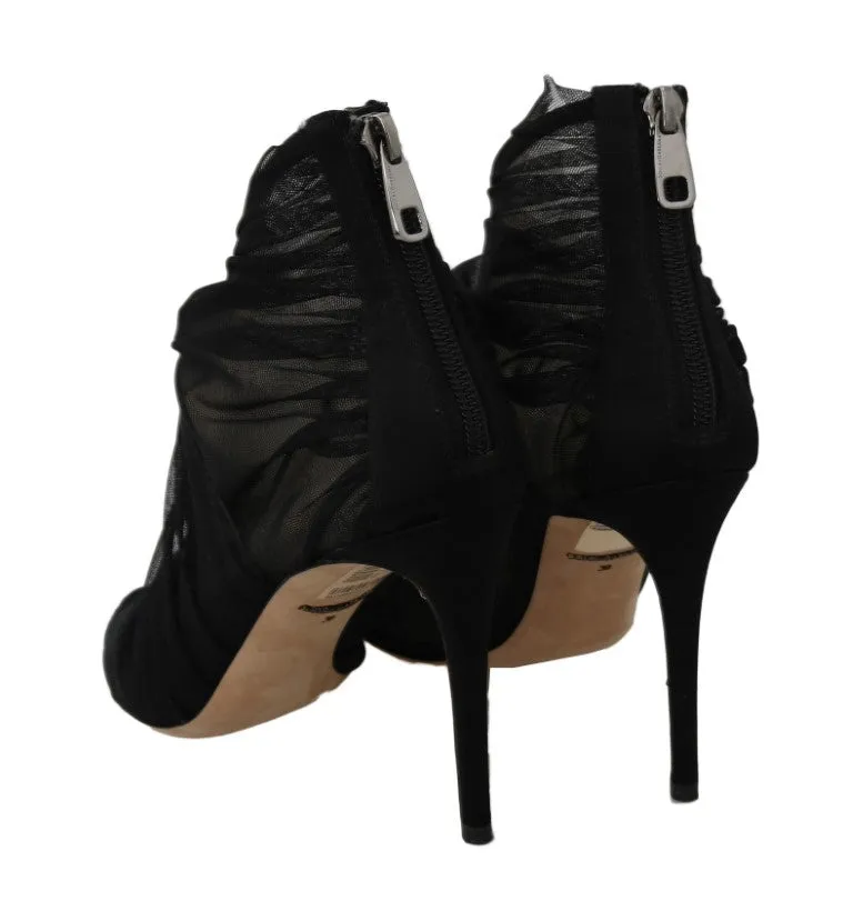 Black Tulle Transparent Ankle Boots