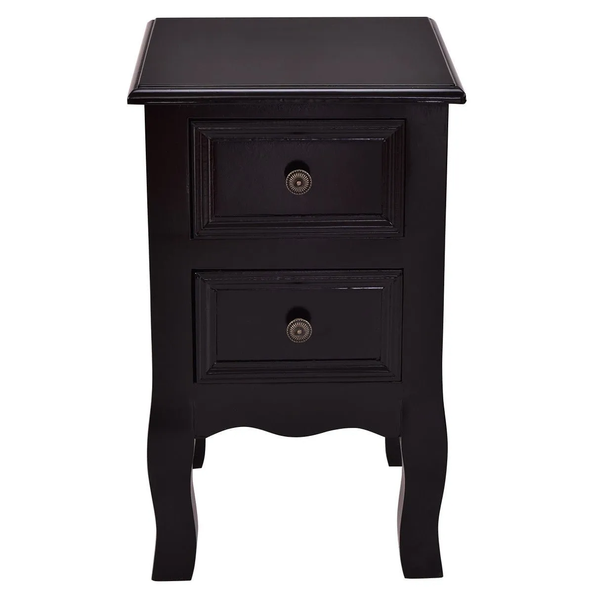 Black Wooden 2-Drawer Accent End Table Nightstand