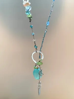 Blue Chalcedony 7Chakras Lariat with Quartz