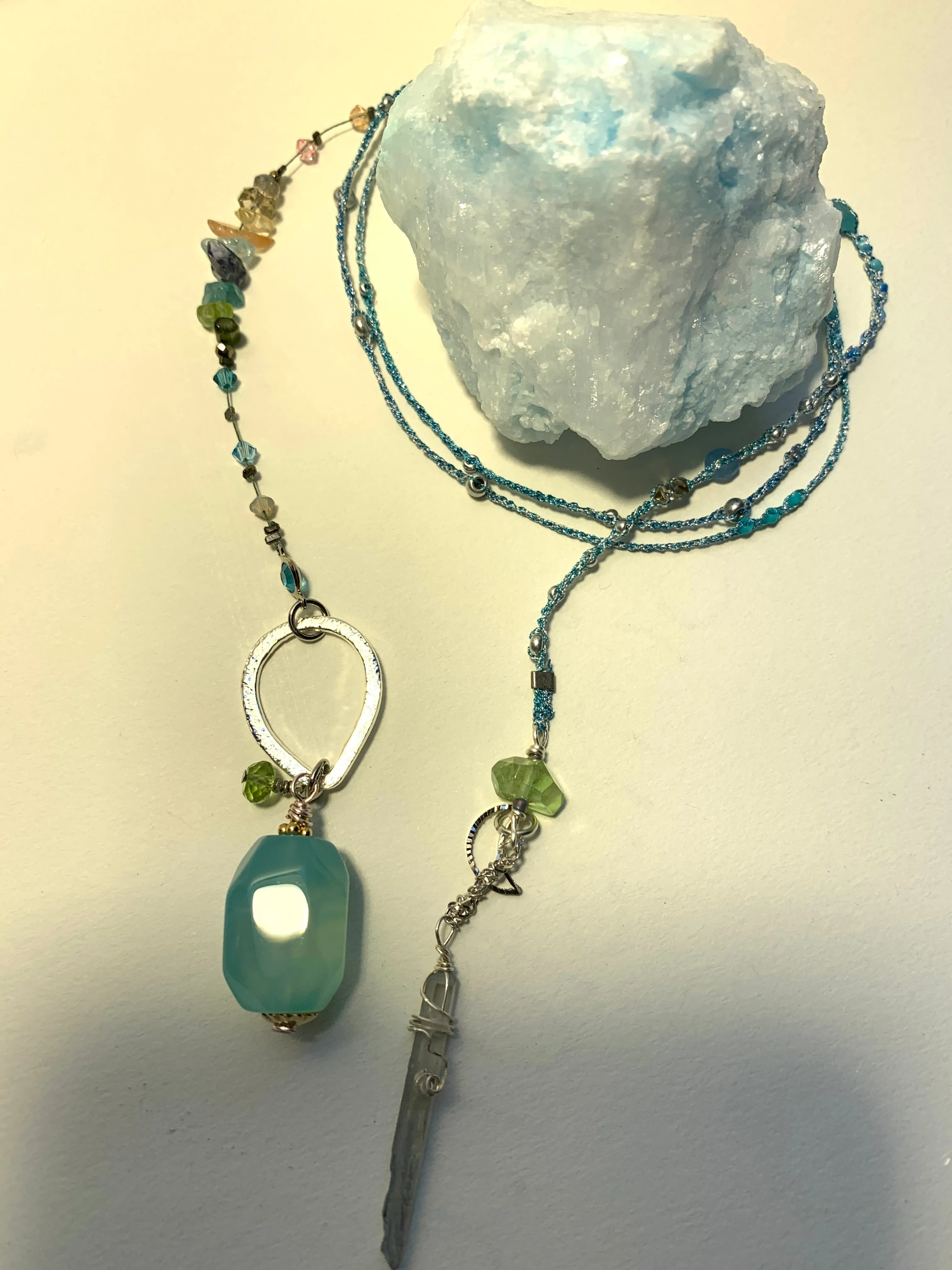 Blue Chalcedony 7Chakras Lariat with Quartz