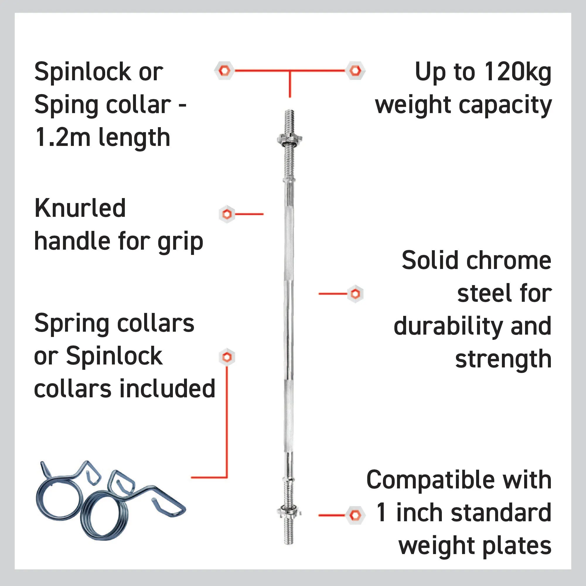 Body Revolution Straight Barbell Bar - 1" Standard 1.2m