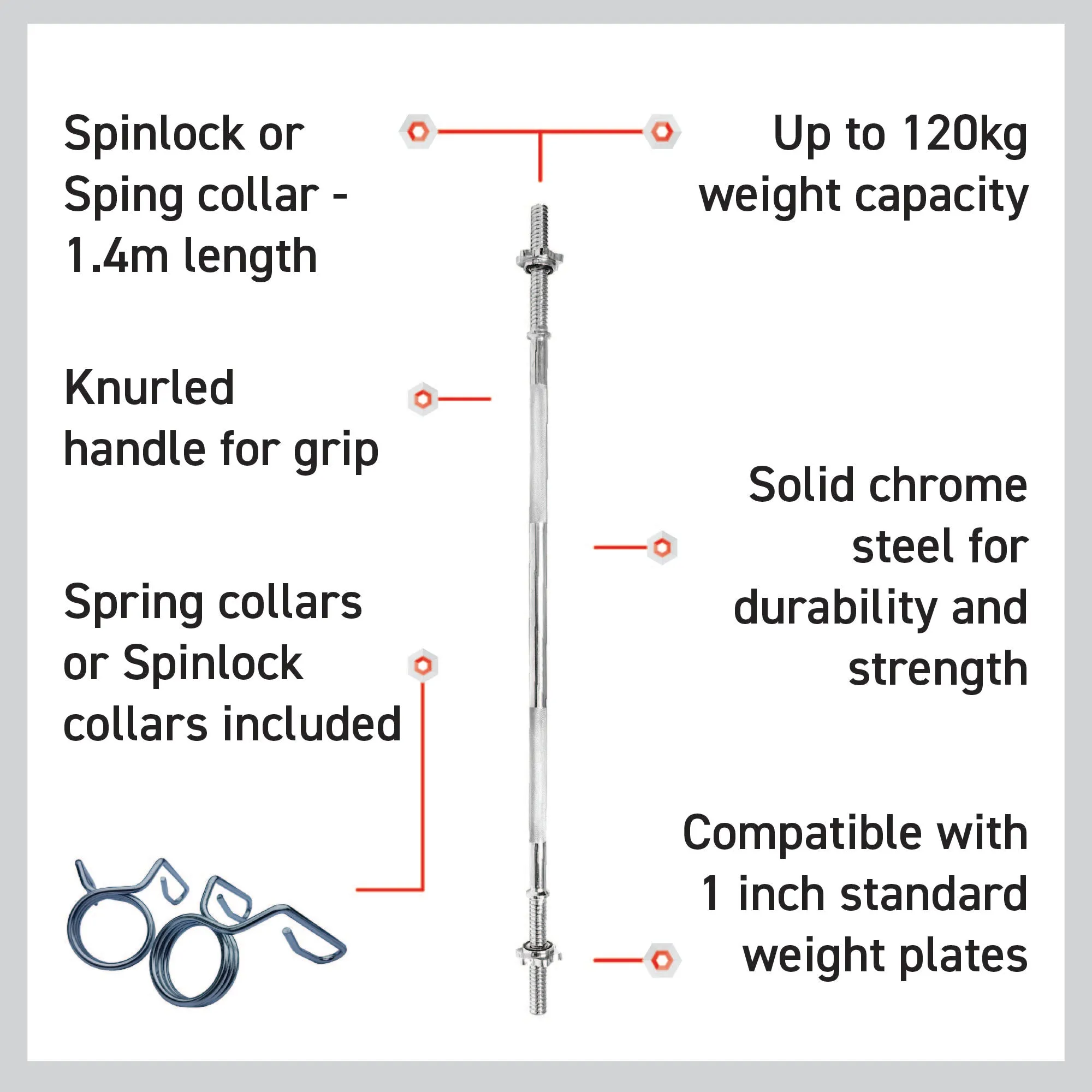 Body Revolution Straight Barbell Bar - 1" Standard 1.4m