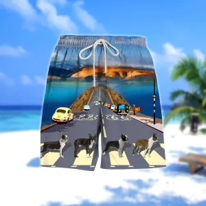 Boston terrier Cross the road- Men Hawaii Beach Shorts