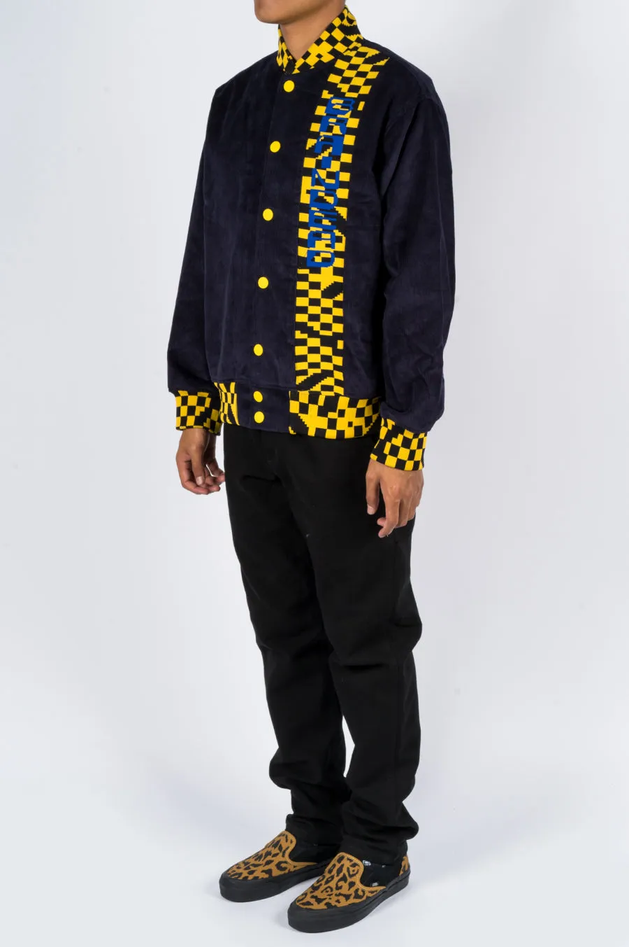 BRAIN DEAD CORDUROY LETTERMAN JACKET NAVY YELLOW
