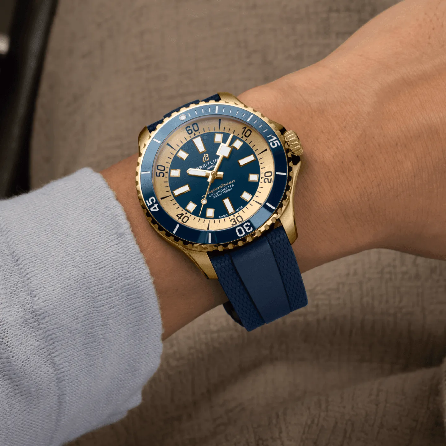 Breitling Superocean Automatic 44 Watch with Blue Rubber Strap