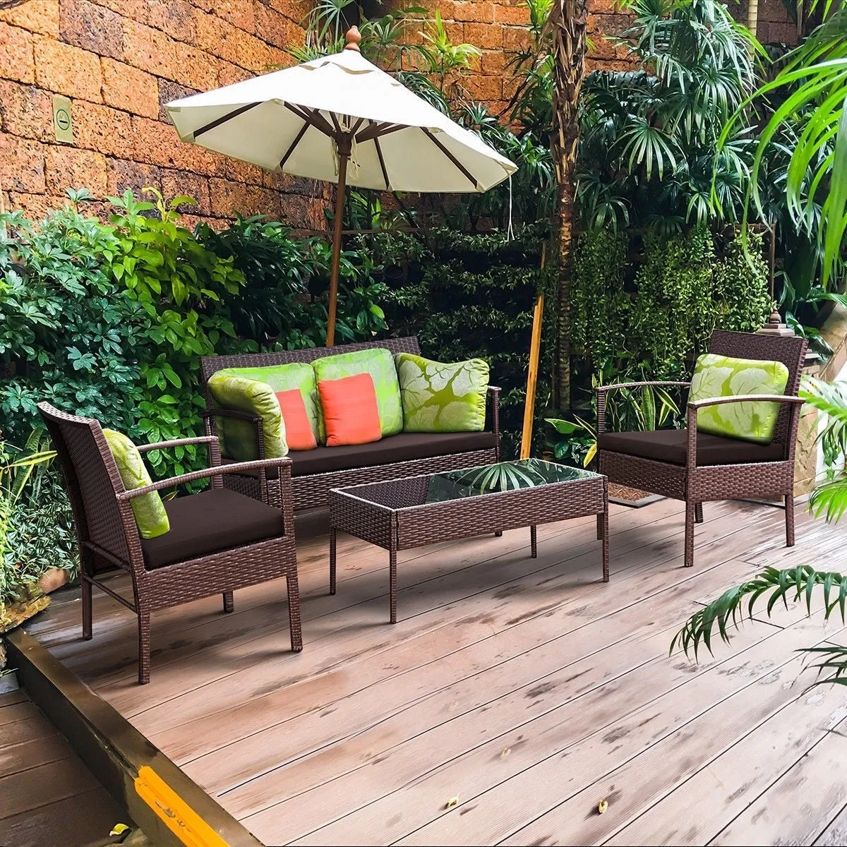 Brown 4-Piece Outdoor Rattan Patio Furniture Set