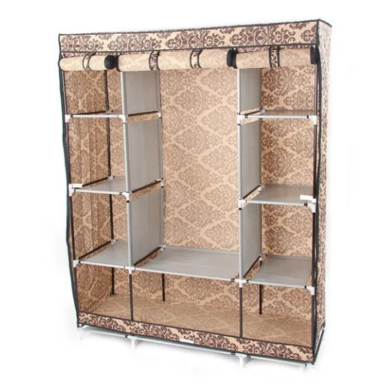 Brown Damask 65-inch Bedroom Wardrobe Closet Organizer Storage Unit