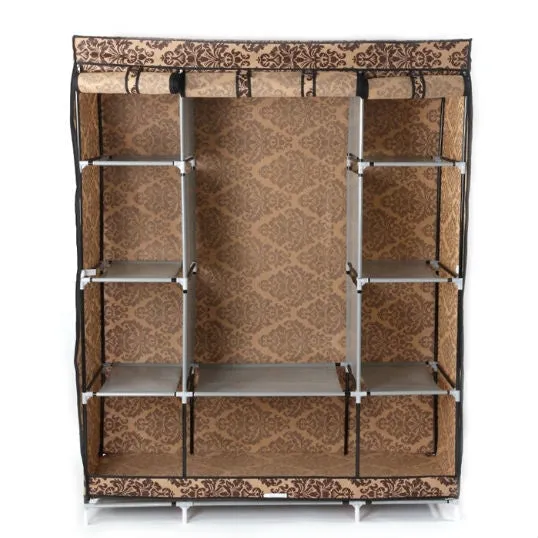 Brown Damask 65-inch Bedroom Wardrobe Closet Organizer Storage Unit