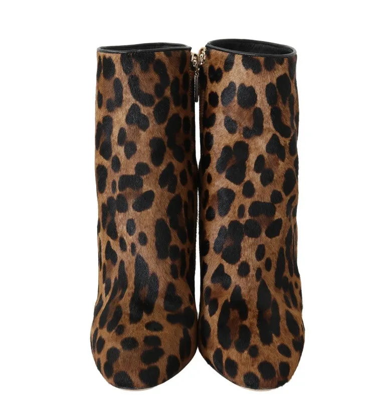 Brown Leopard Pony Hair Ankle Boots
