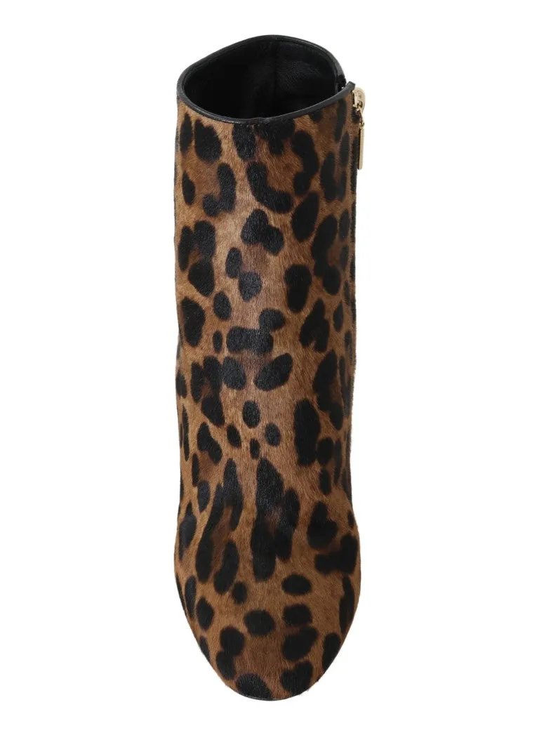 Brown Leopard Pony Hair Ankle Boots