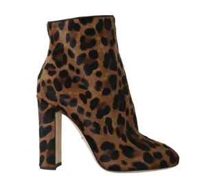 Brown Leopard Pony Hair Ankle Boots