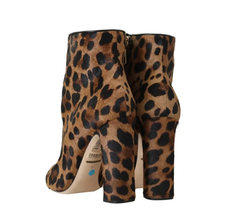 Brown Leopard Pony Hair Ankle Boots