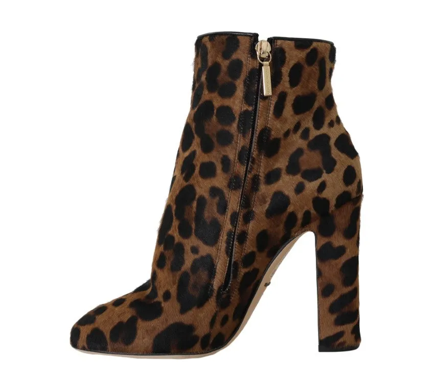 Brown Leopard Pony Hair Ankle Boots