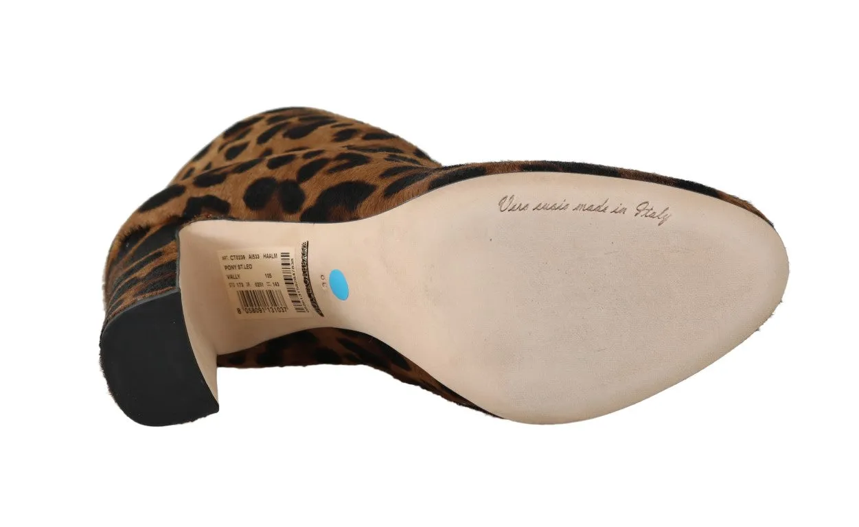 Brown Leopard Pony Hair Ankle Boots