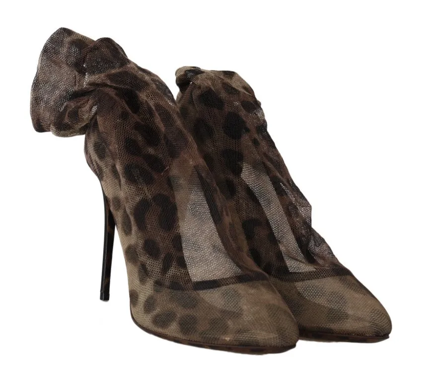 Brown Leopard Tulle Ankle Boots