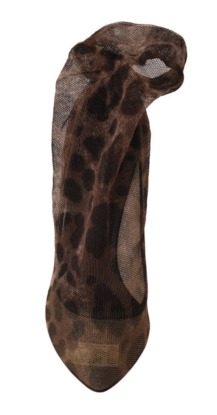 Brown Leopard Tulle Ankle Boots