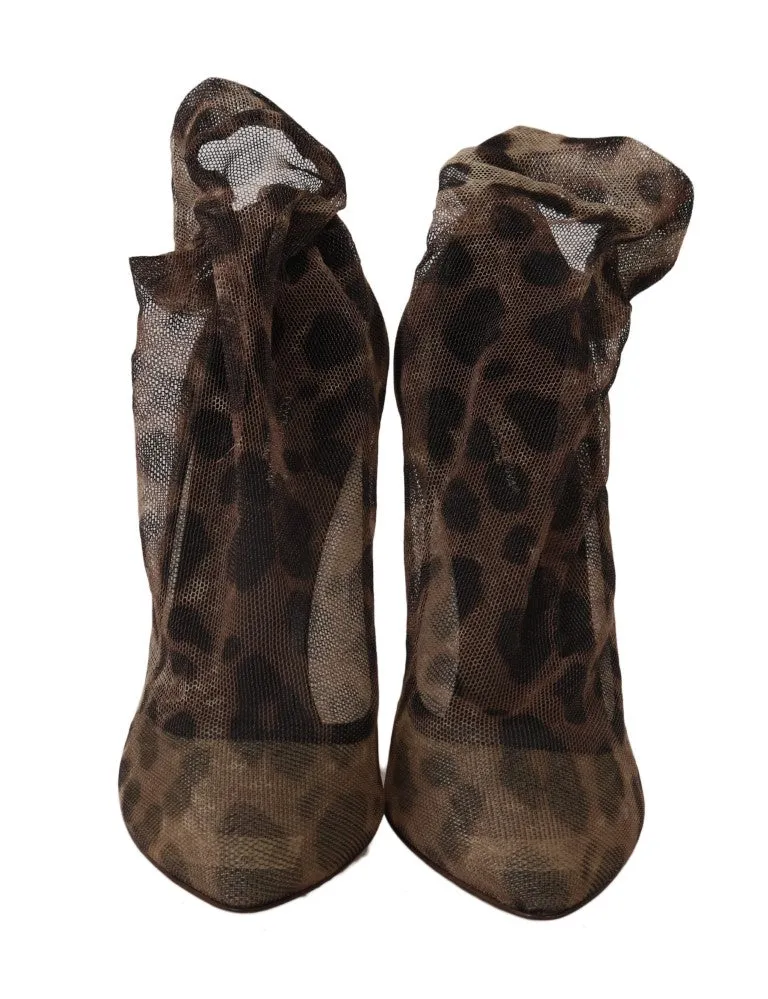 Brown Leopard Tulle Ankle Boots