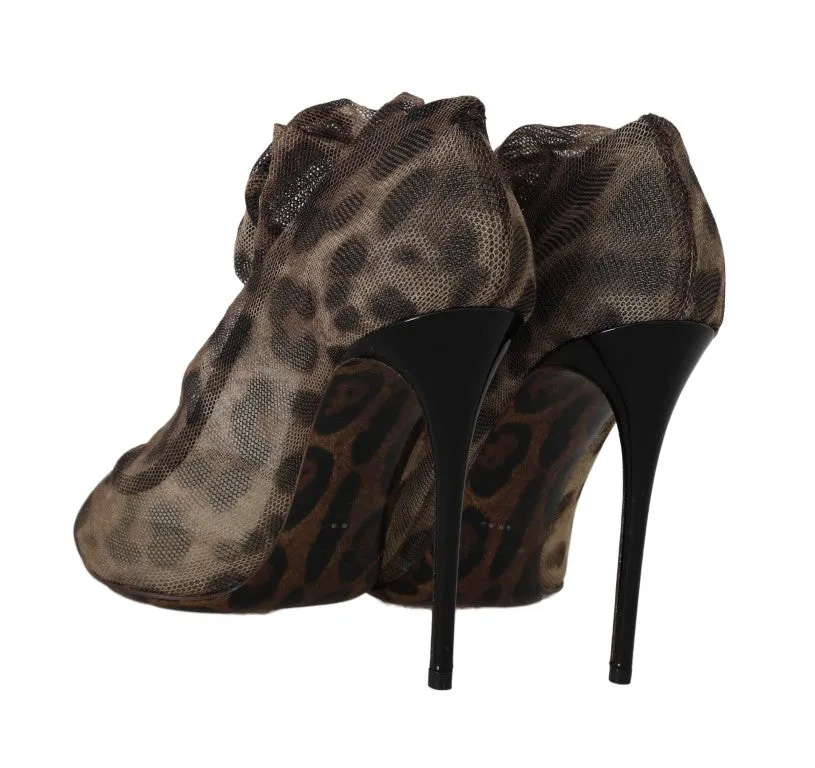 Brown Leopard Tulle Ankle Boots