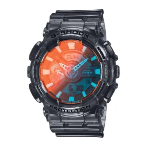 Casio G Shock Duo Beach Time Lapse Stopwatch World Time Alarm 200M Water Resistant Red/Blue Face Blk Trsprt Resin GA110TLS-8A