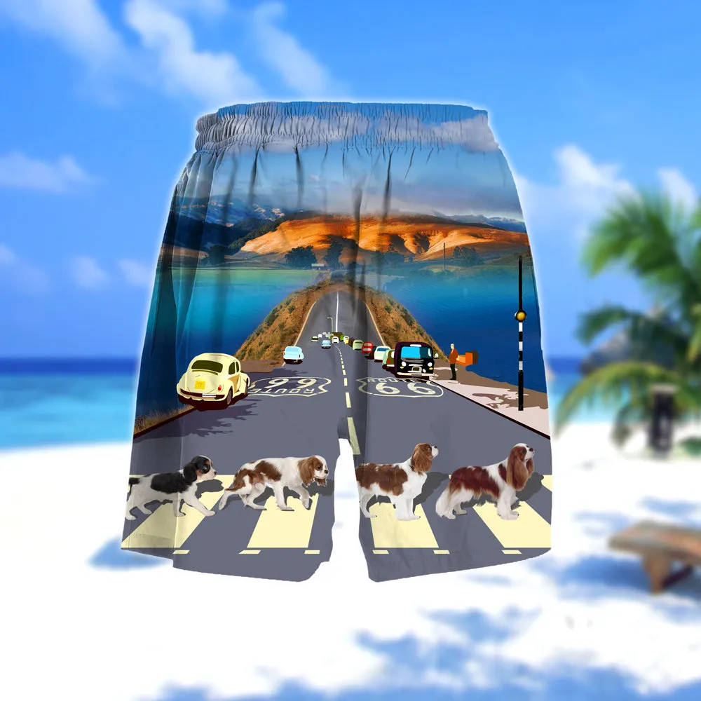 Cavalier King Charles Spaniel Cross the road- Men Hawaii Beach Shorts