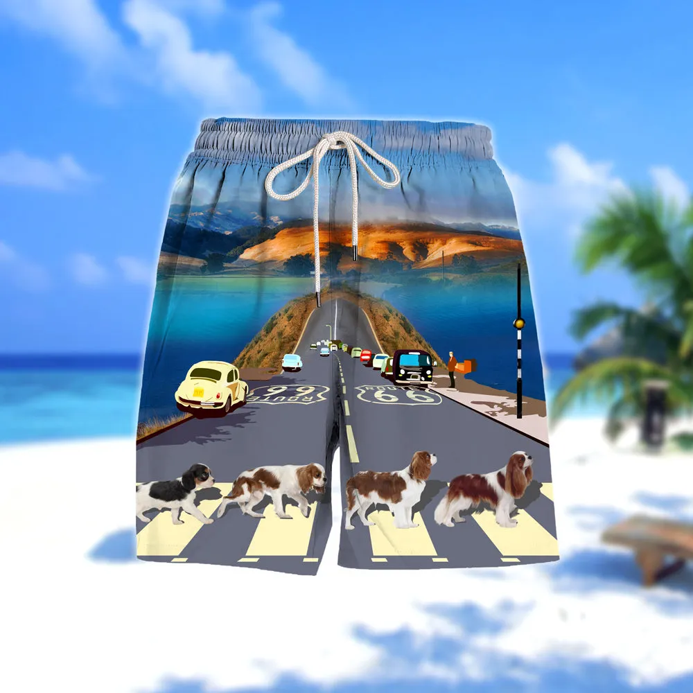 Cavalier King Charles Spaniel Cross the road- Men Hawaii Beach Shorts