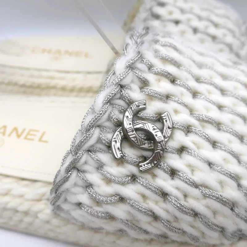 Chanel 22C Braided Knit Slides Cream/Silver Size 37C Flatform Sandals