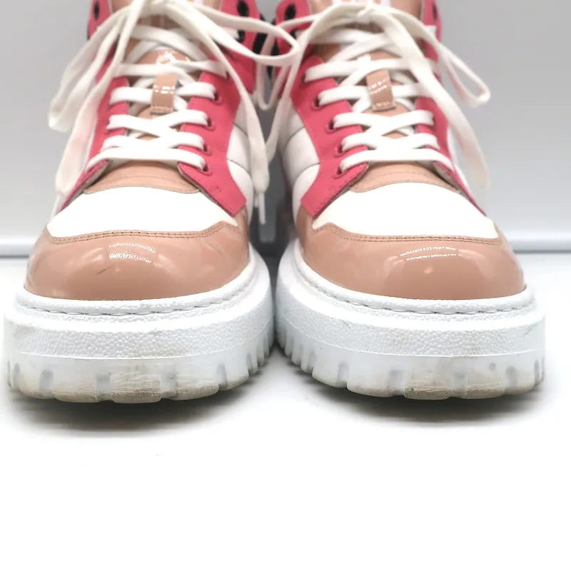 Christian Dior D-Player Sneakers White Quilted Nylon & Pink Patent Size 38