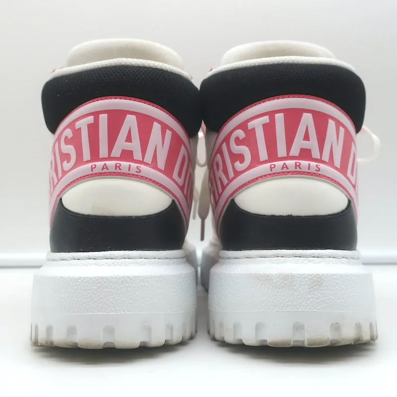 Christian Dior D-Player Sneakers White Quilted Nylon & Pink Patent Size 38