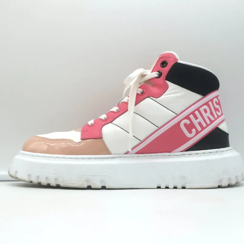 Christian Dior D-Player Sneakers White Quilted Nylon & Pink Patent Size 38