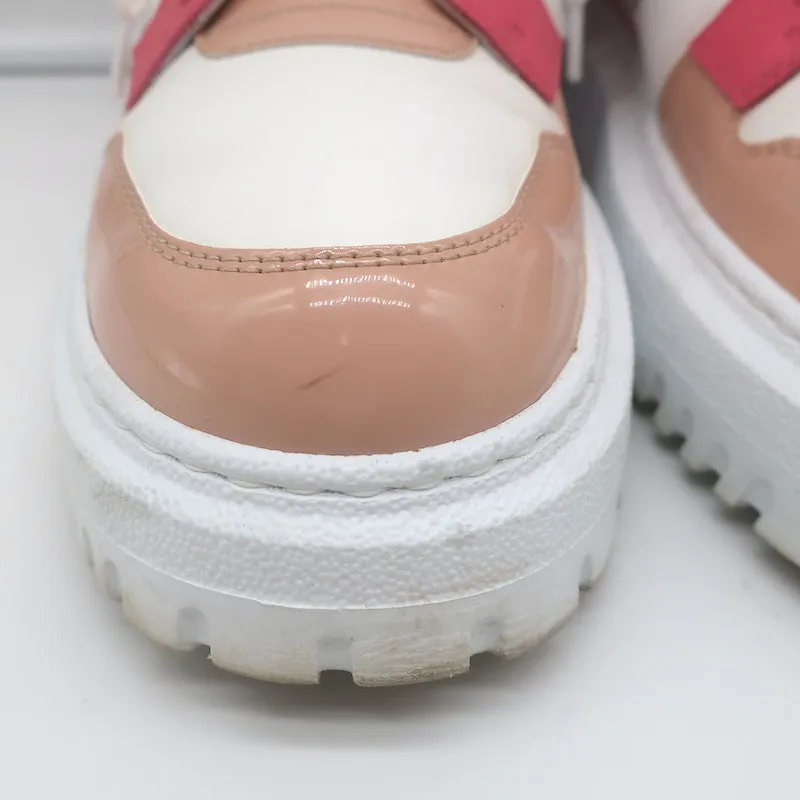 Christian Dior D-Player Sneakers White Quilted Nylon & Pink Patent Size 38