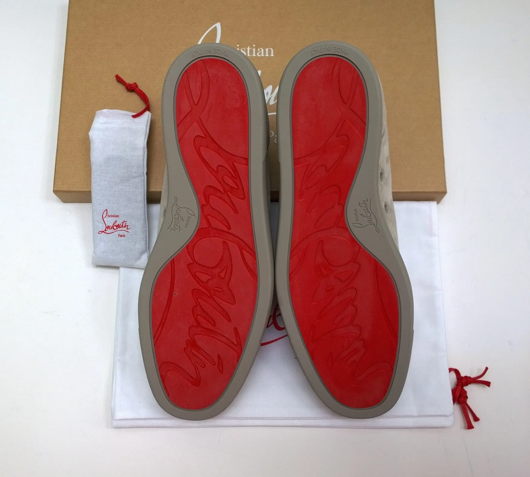 Christian Louboutin Louis Junior Spikes Sneakers in Warm Grey Goose