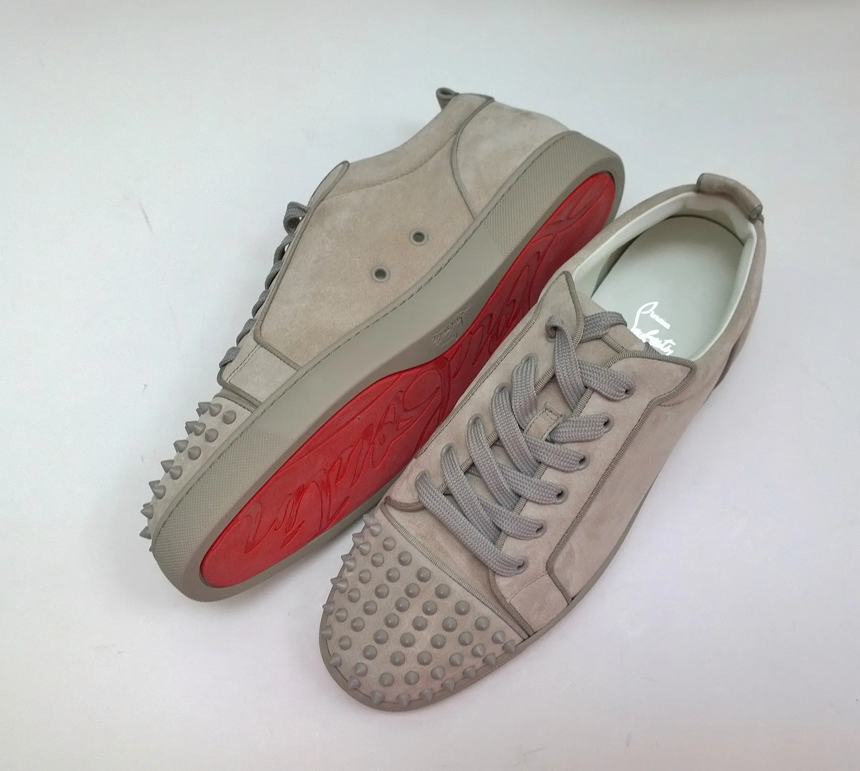 Christian Louboutin Louis Junior Spikes Sneakers in Warm Grey Goose