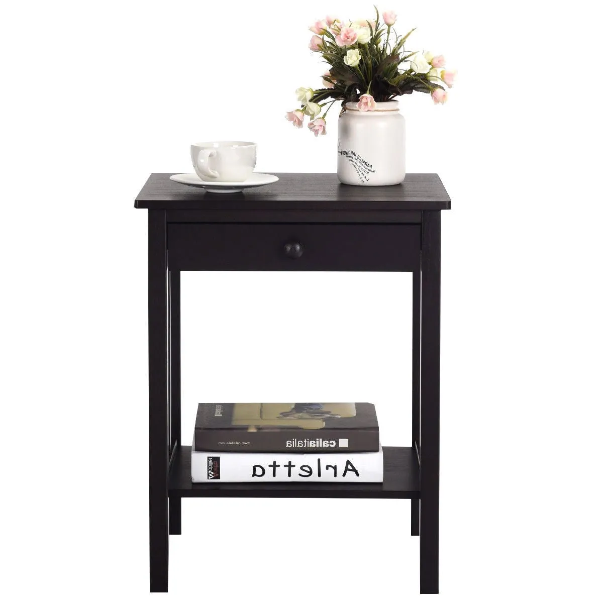 Classic Black Wood 1-Drawer End Table Nightstand Side Table