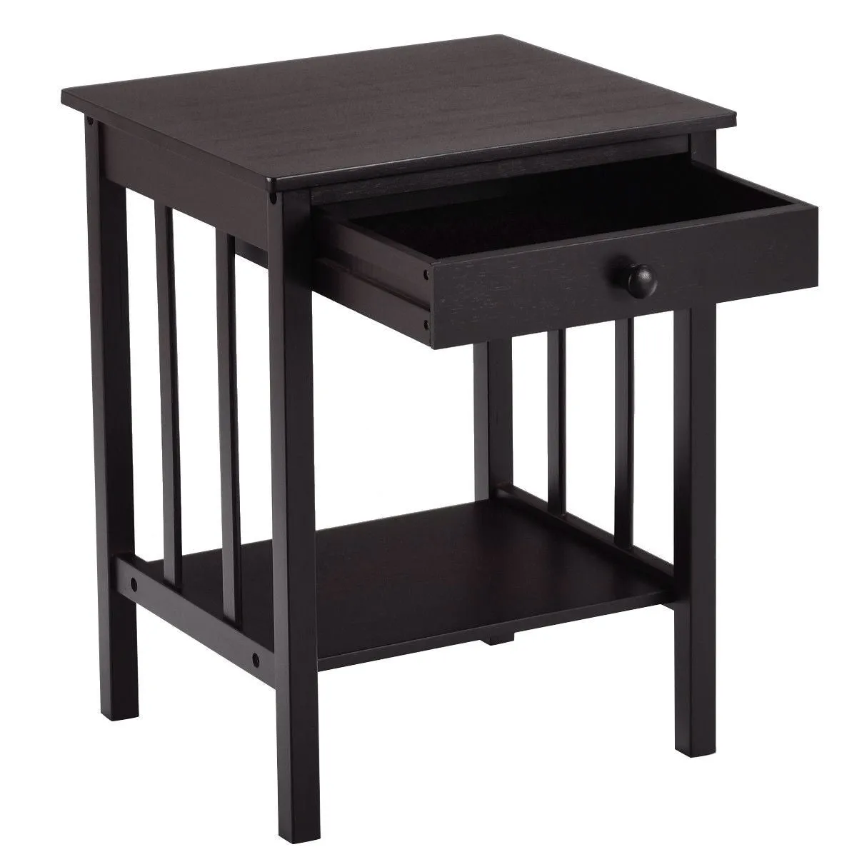 Classic Black Wood 1-Drawer End Table Nightstand Side Table