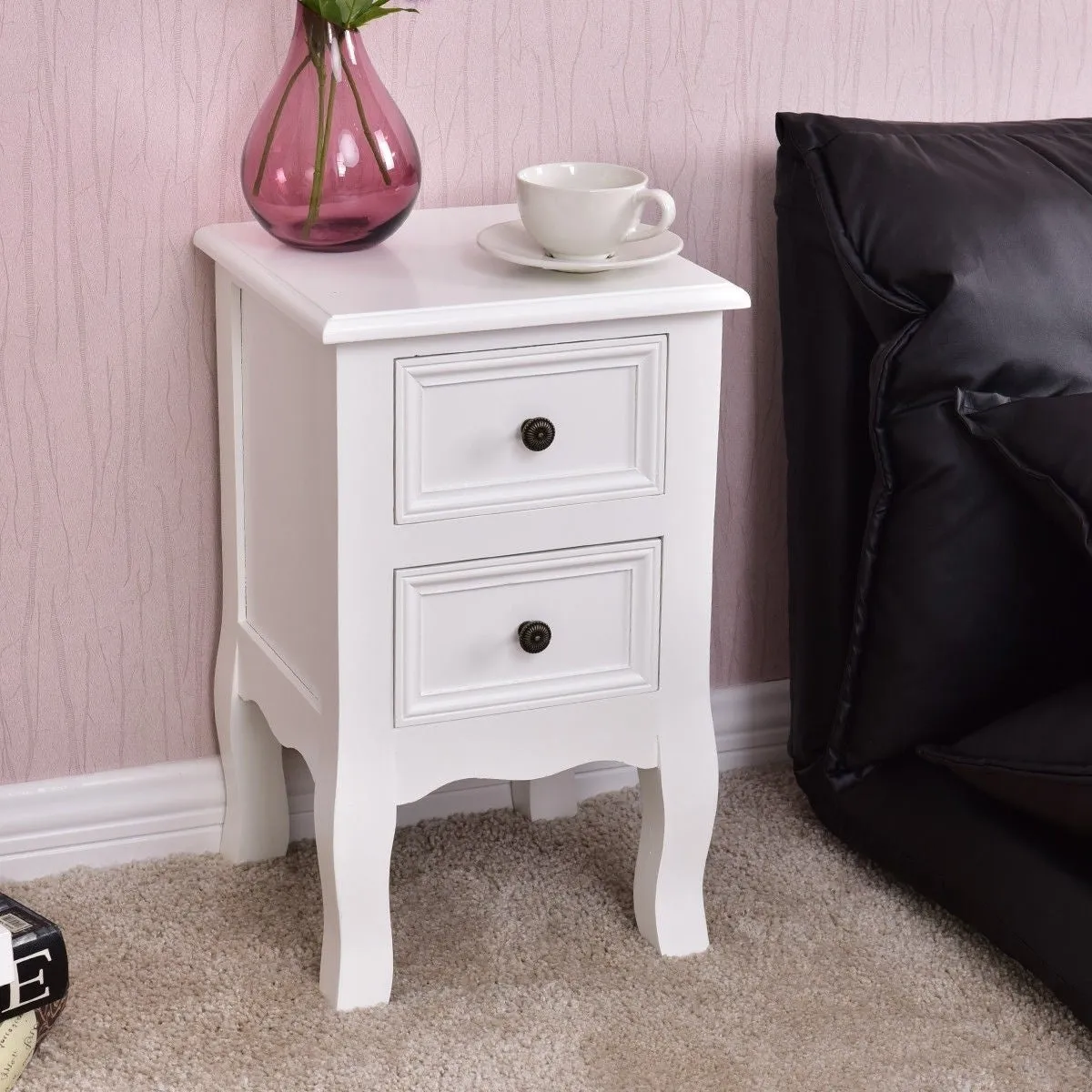 Classic Wooden White 1-Drawer Open Shelf End Table Nightstand