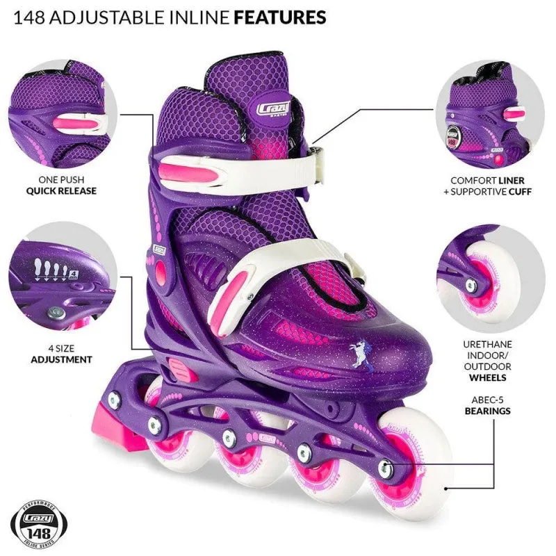 Crazy Skate 148 Inline Skates - Purple Glitter