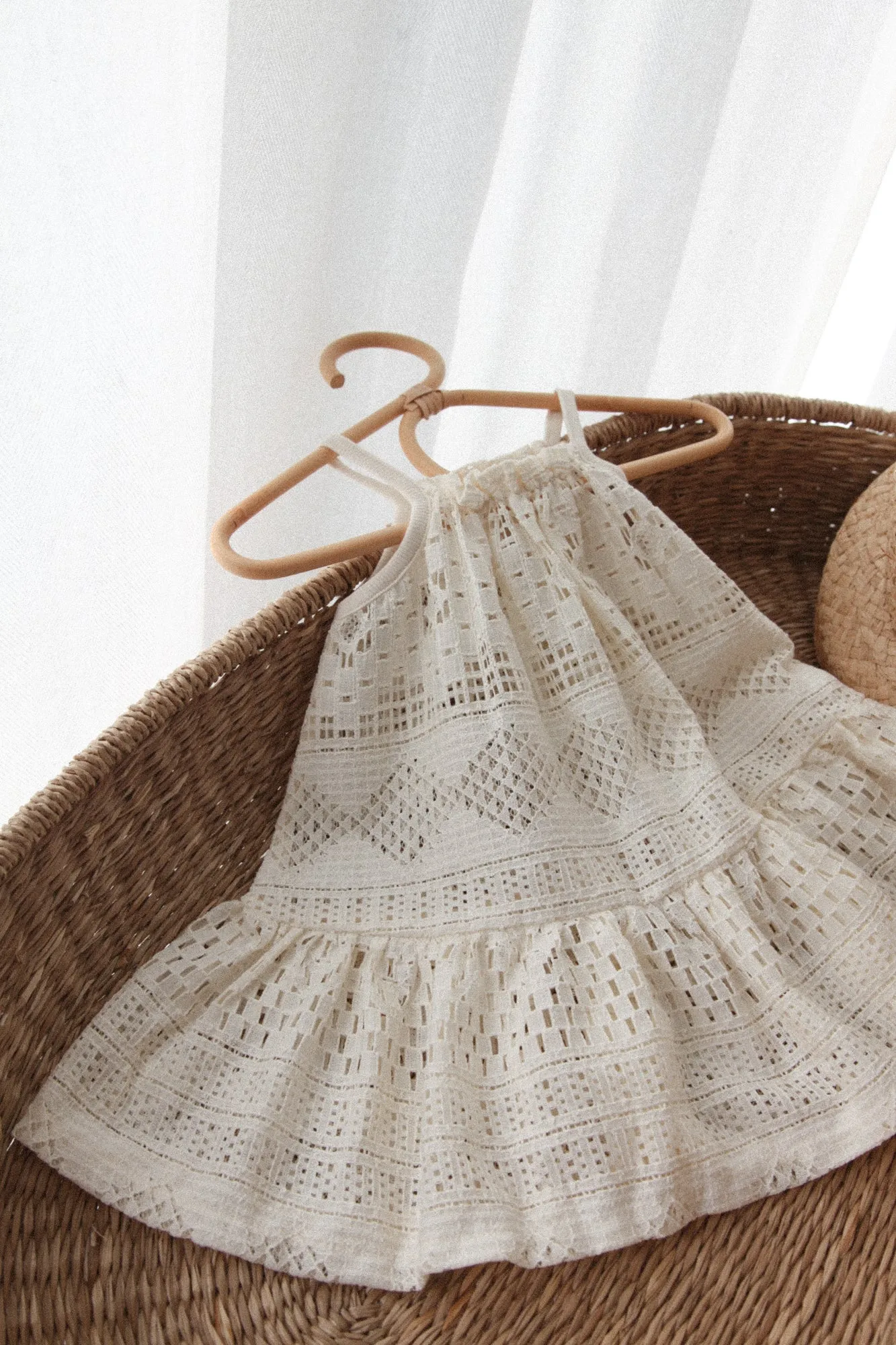 Cream Openwork Frill Beach Dress