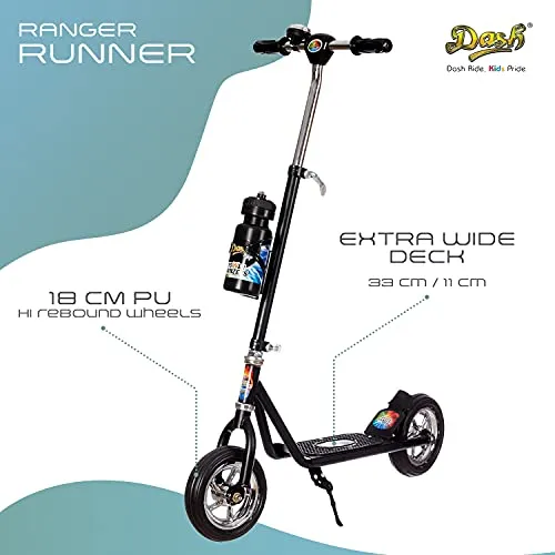 Dash Power Ranger 2 Wheel Scooter for Kids with Sipper, Bell, Stand and Adjustable Height Upto 12 Years Kids (Capacity 60 kg, Black)