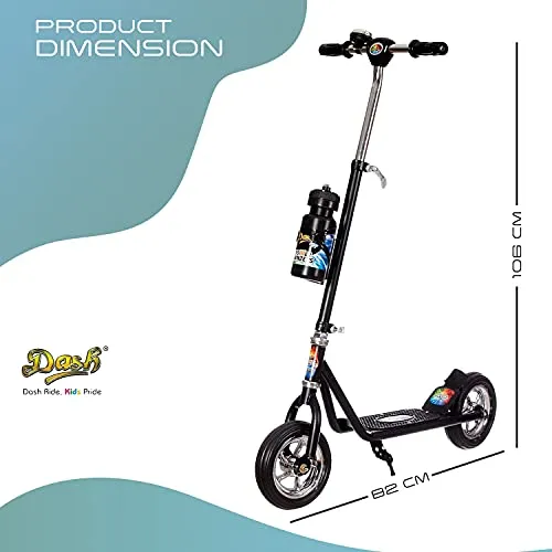 Dash Power Ranger 2 Wheel Scooter for Kids with Sipper, Bell, Stand and Adjustable Height Upto 12 Years Kids (Capacity 60 kg, Black)