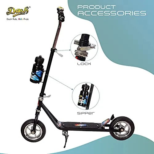 Dash Power Ranger 2 Wheel Scooter for Kids with Sipper, Bell, Stand and Adjustable Height Upto 12 Years Kids (Capacity 60 kg, Black)