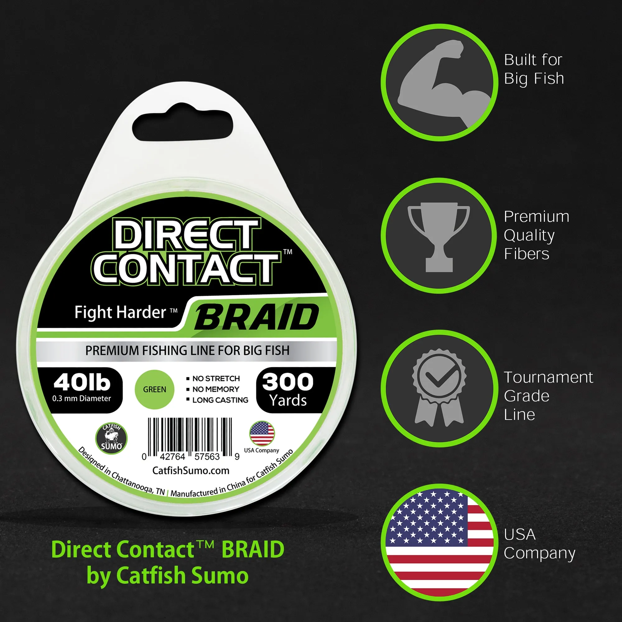 Direct Contact™ Premium Fishing Line for Big Fish, Braid, 300 Yard Spool