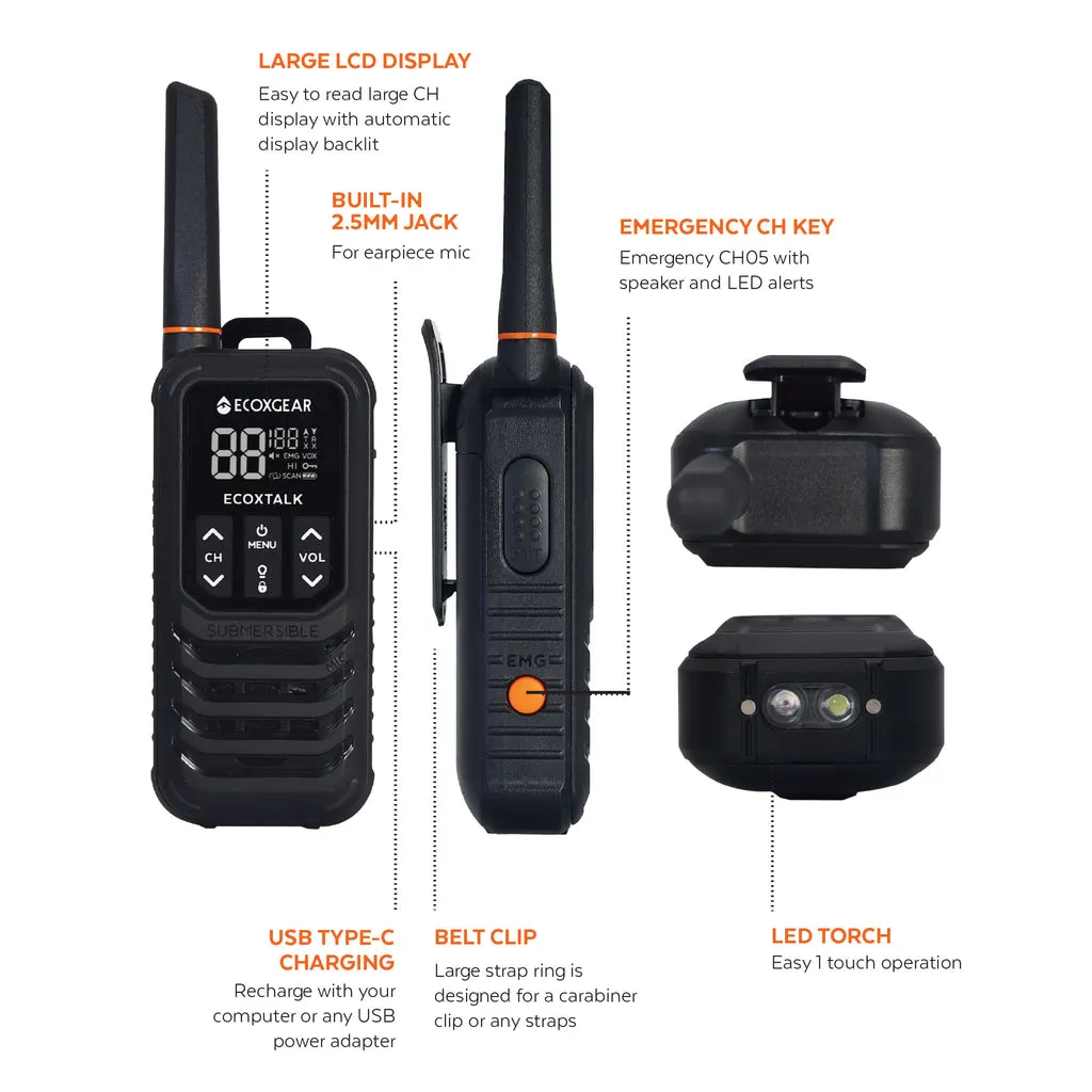 EcoXGear ECOXTALK EXG200 UHF CB Handheld Radio 2W