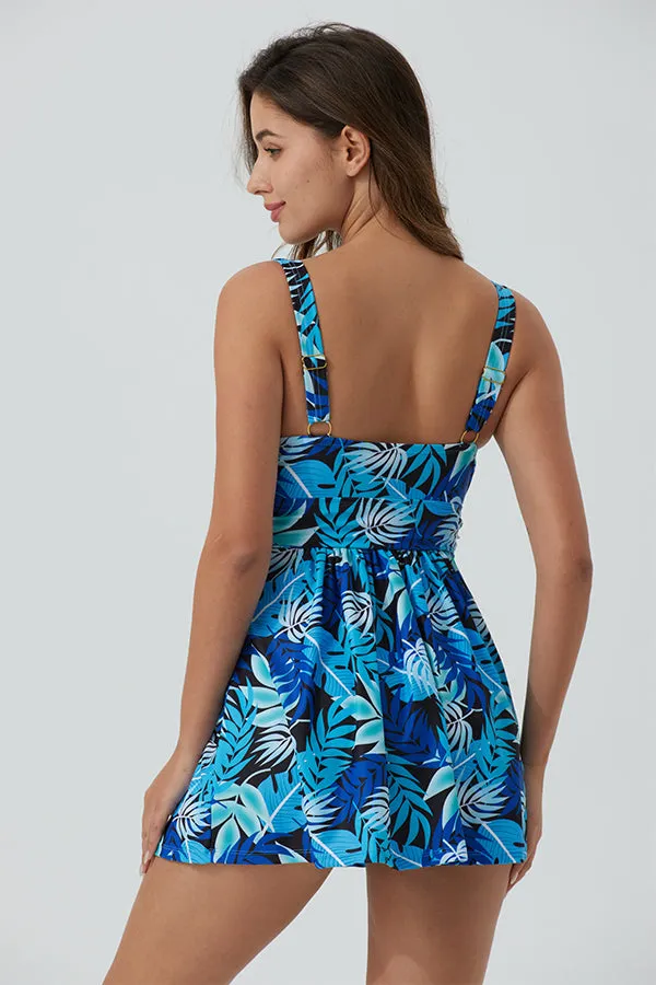 ECUPPER One Piece V-Neck Twist Floral Swimsuits Built in Briefs