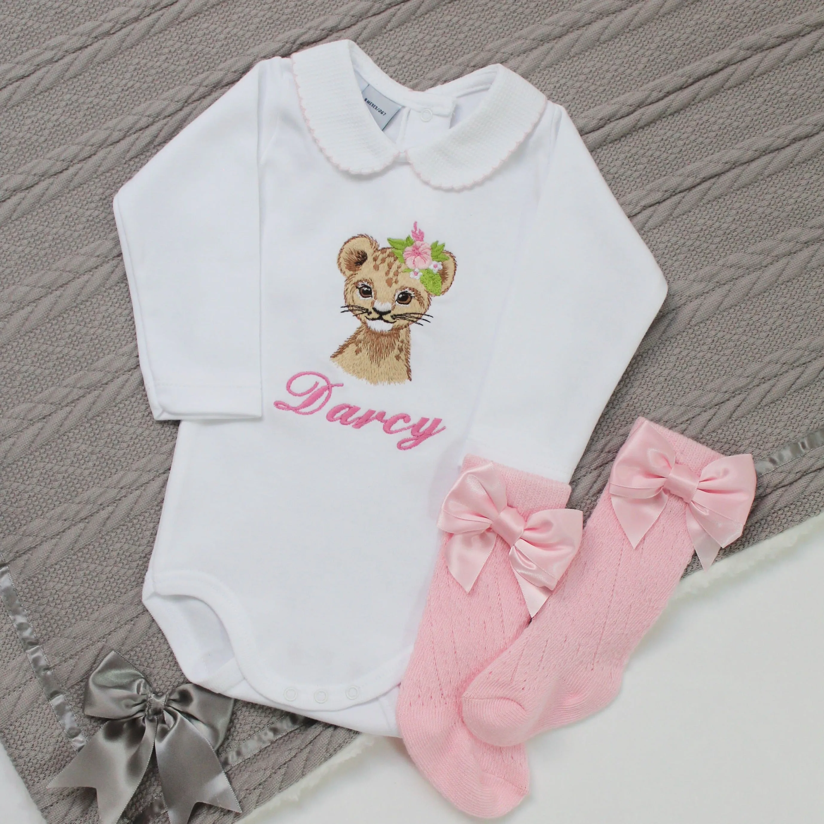 Embroidered Floral Animal Personalised Babyvest (Various Animals)