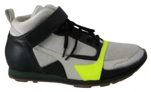 Fog Gray Neon Green Black Lace-Up Strap Shoes