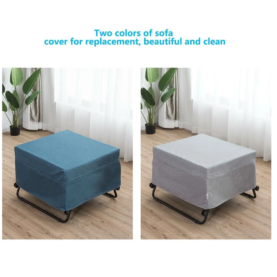 Folding Rollaway Guest Bed Frame Ottoman with Mattress and Casters