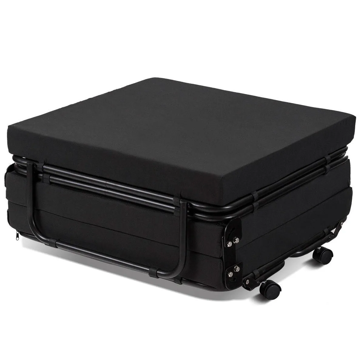 Folding Rollaway Guest Bed Frame Ottoman with Mattress and Casters